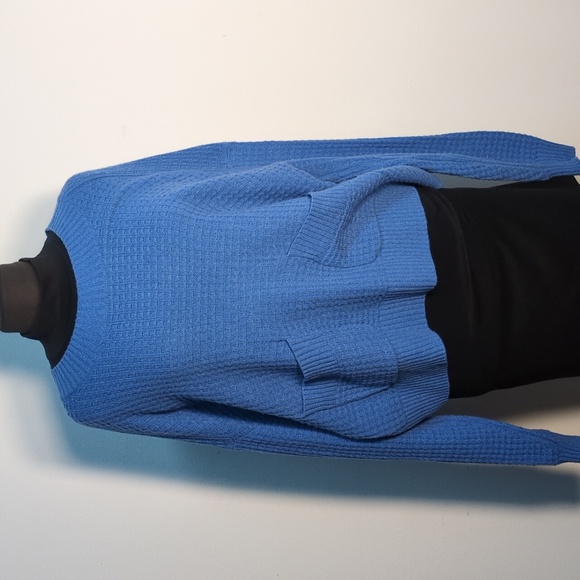 EVERLANE Belgian Waffle Pocket Pullover Sweater Recycled Cashmere Blue, Size L - Picture 5 of 11